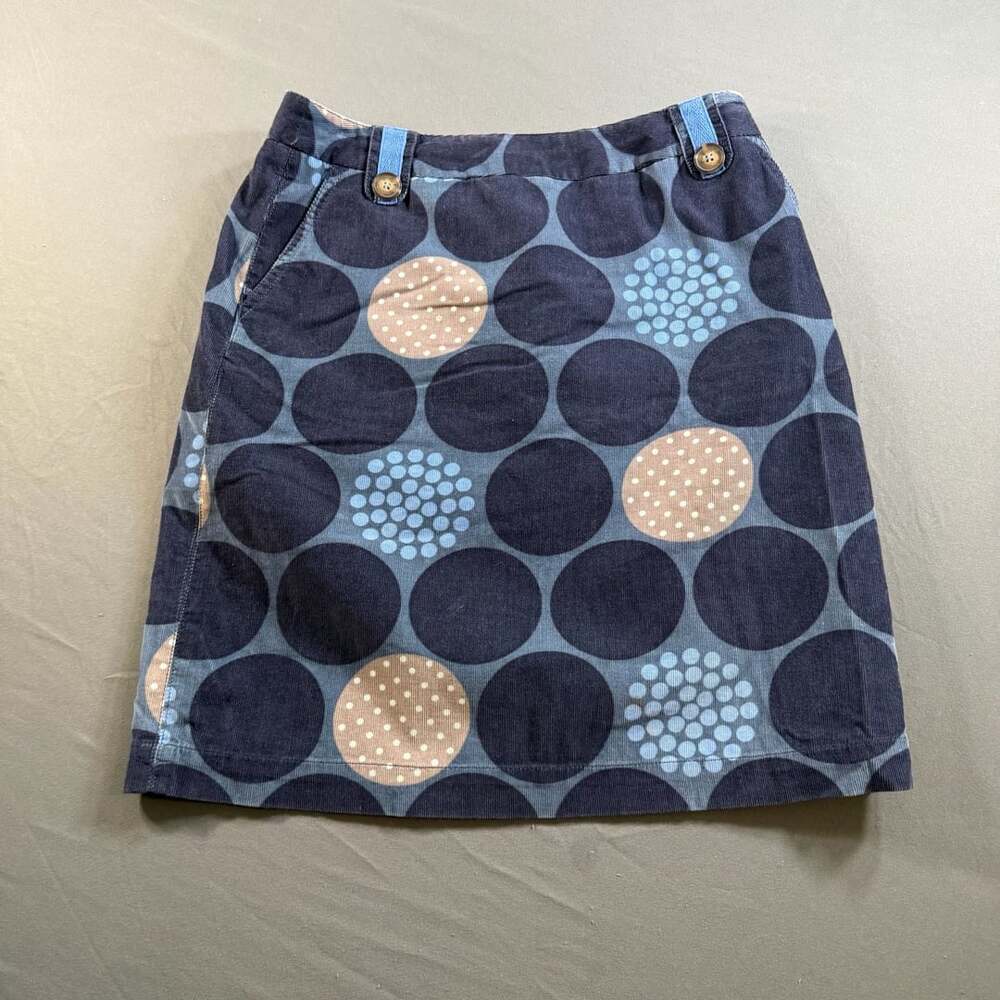 Boden Women’s Corduroy A-Line Skirt Size 10 Long Blue Geometric Polka Dot